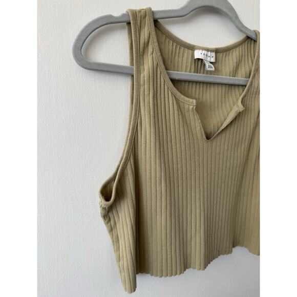 Top shelf Women’s Tan Sleeveless V Neck Cotton Cut Crop Top Size 10 - Picture 3 of 7